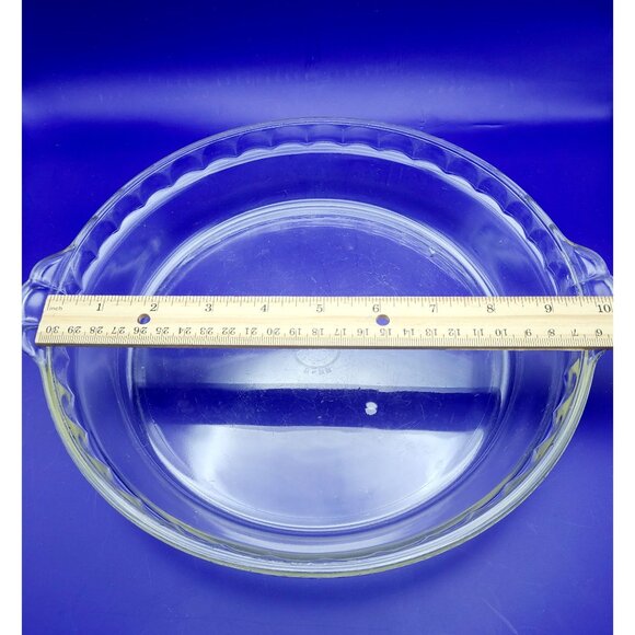 Pyrex #229 Clear Ruffled Scalloped Edge Glass Pie Dish Plate Handles 9.5" VTG - Picture 5 of 7